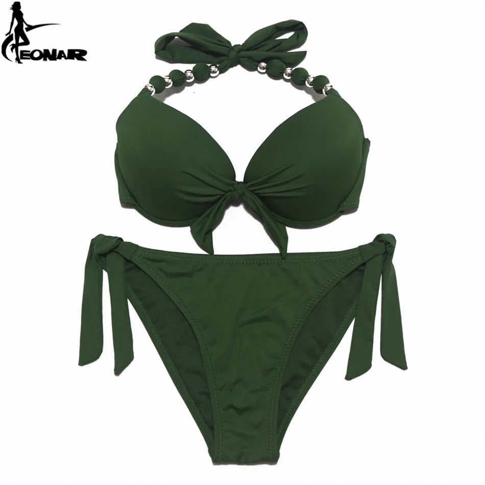 EONAR Swimwear Women Solid Brazilian Bikini Set Sexy Push Up Swimsuit Bathing Suit Women Beach Wear Plus Size Swimwear XXL