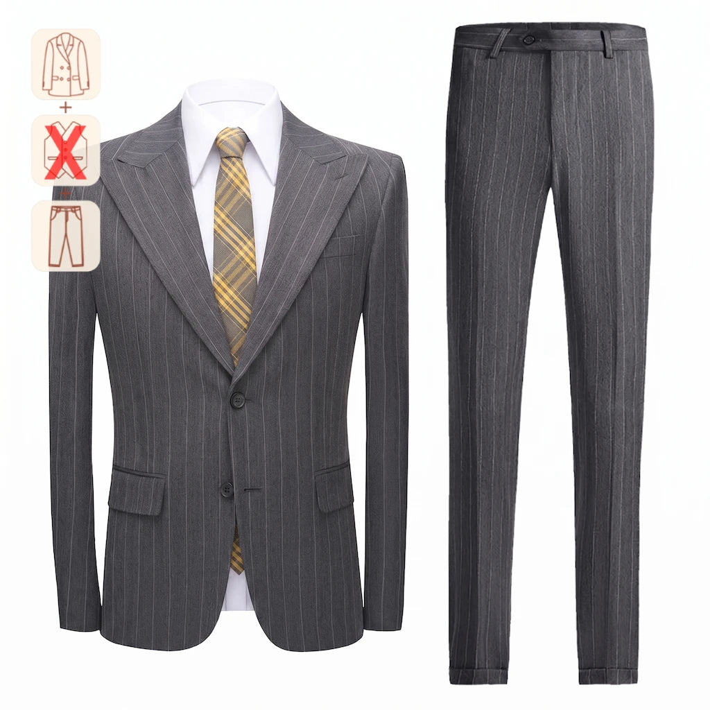Men's 3-Piece Slim Fit Stripe Suit Blazer Jacket Vest Pants Set | Wedding Tuxedo Formal Business Prom Party US Size XXS-3XL