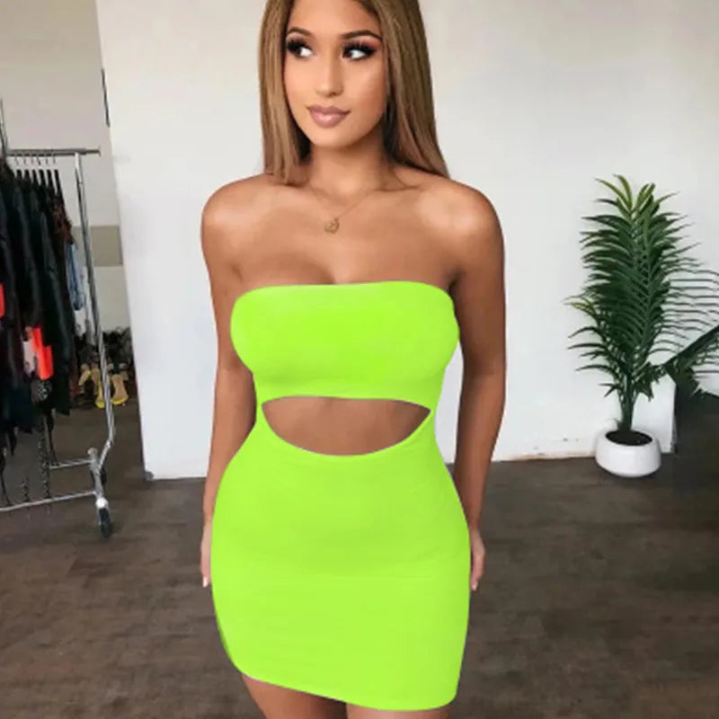 Women Sexy Dress Summer Sundress Female Party Dress Casual Hollow bag hip tube top strapless sleeveless slim dress Halter Dress