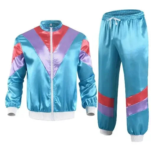 Men’s 80s Costume 1990s Outfit for Men Tracksuit Costume Hip Hop Set Disco 2pcs Jogging Wear Windbreaker Couples Track Suit