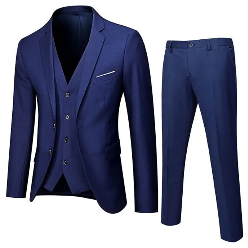 Men Three Piece Suit Sets Full Sleeve Blazers Long Pants Turn Down Collar Slim Fit Evening Wedding Formal Classic 2026 Spring