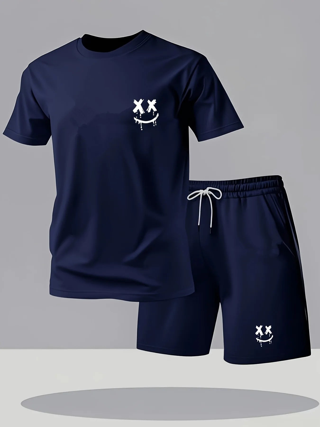 Men's Outdoor Sportswear Set - Short Sleeve T-Shirt with Print & Breathable Casual Shorts, 2-Piece Set