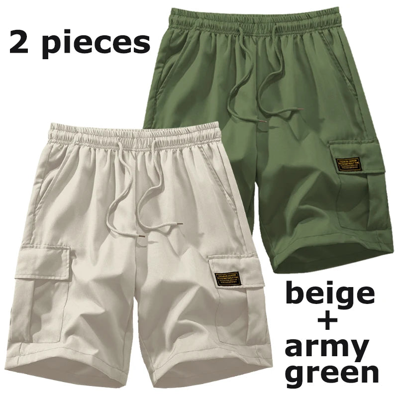 Summer Quick Dry Cargo Shorts for Men Tactical Shorts with Multi Pockets Outdoor Casual Shorts with Elastic Waistband Drawstring