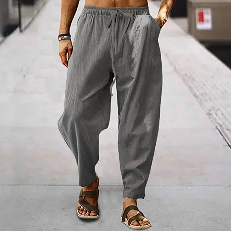 Men's Lightweight Long Pants Summer Solid Color Breathable Loose Trousers Male Elastic Waist Casual Pants Harajuku Trousers