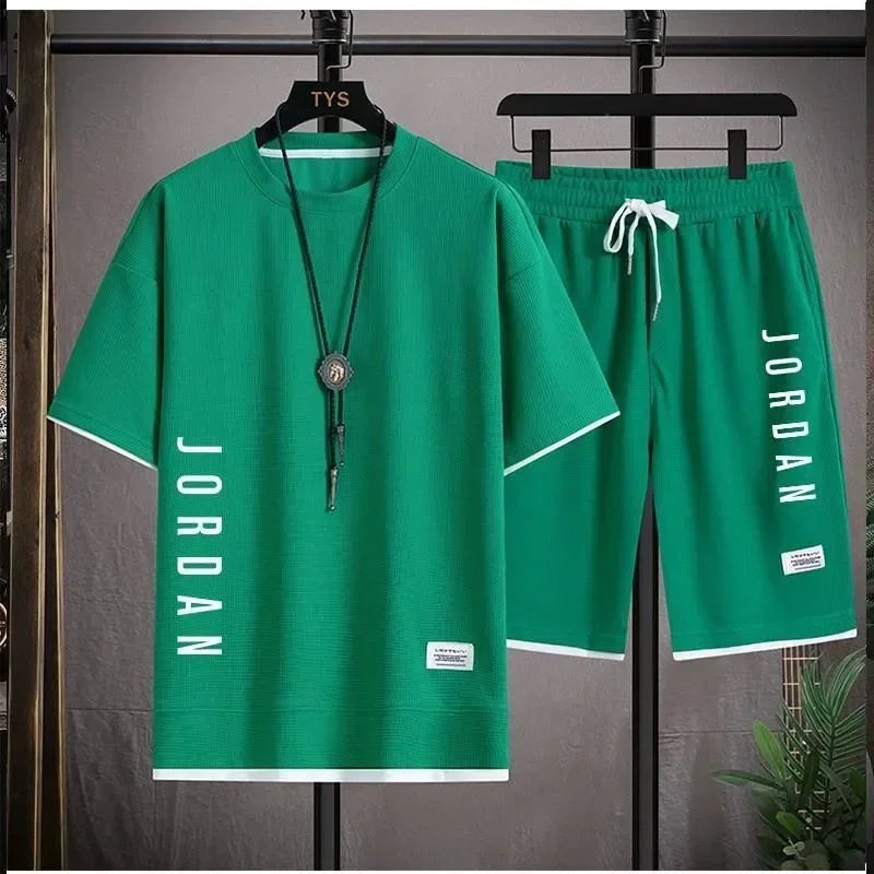 Summer hot selling men's sports set JORDAN printed casual T-shirt+shorts two-piece running set breathable and comfortable