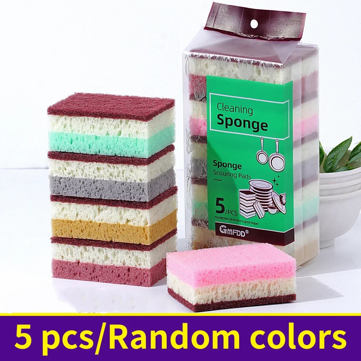 Dishwashing Cleaning Sponge High Density Strong Stain Removal Kitchen Bathroom Dish Washing Cleaning Tool 3-Color Porous Sponge