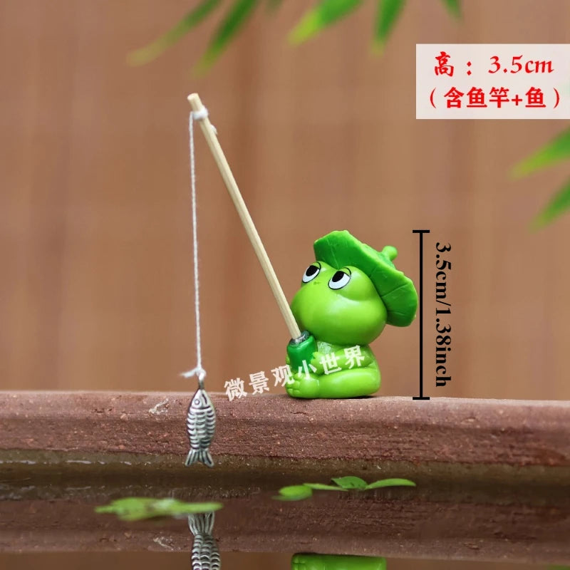 Aquarium Decoration Mini Fishing Panda Fishing Frog Fish Tank DIY Landscaping Ornaments Home Garden Pond Decorations