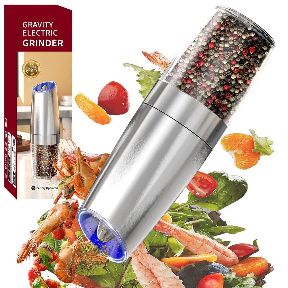 Electric Automatic Salt and Pepper Grinder Set Gravity-sensing Grindering Set Spice Mill Adjustable Spices Grinder Kitchen Tools