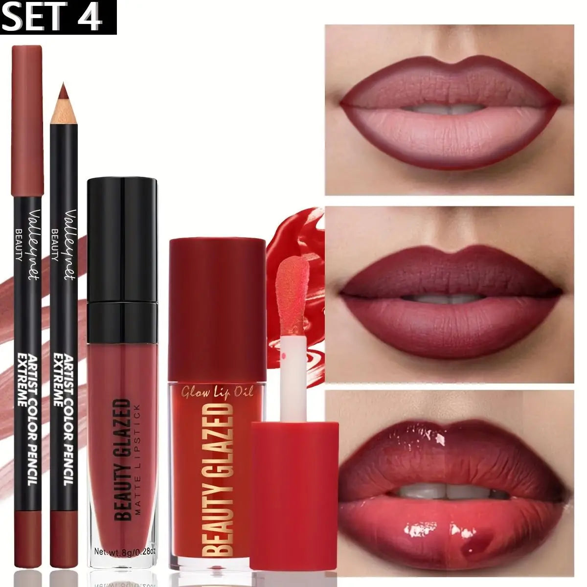 3pcs/Set Makeup Set: Matte Lip Liner+Lip Glaze+Moisturizing Lip Oil,Long-Lasting And Easy to Color,Waterproof And Sweat-Proof