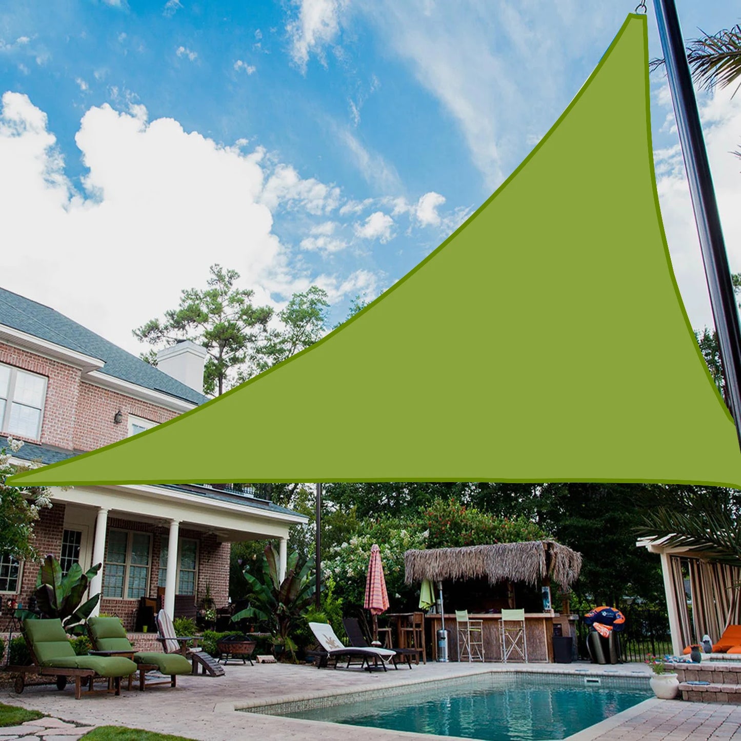 Portable Triangle Sun Shade Sail, Easy-Install Shade Canopy for Pool Deck Party Playground green/grey orange