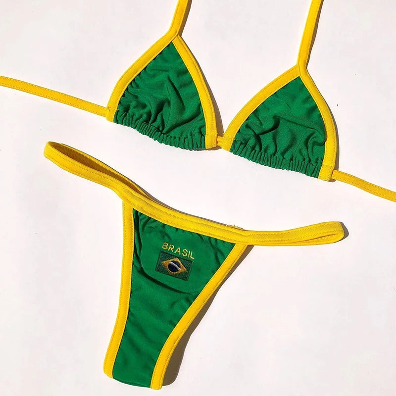Y2K Summer New Beach Seaside New Bikini Unique Hottie Casual Suits Creative Letters Flag Pattern Swimsuit Sexy Female Two-piece