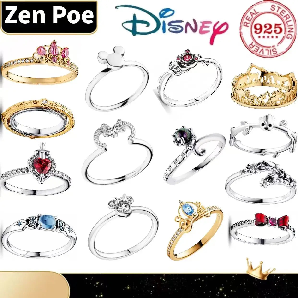 Anillo de Plata 925 - Corona Princesa y Corazón Minnie