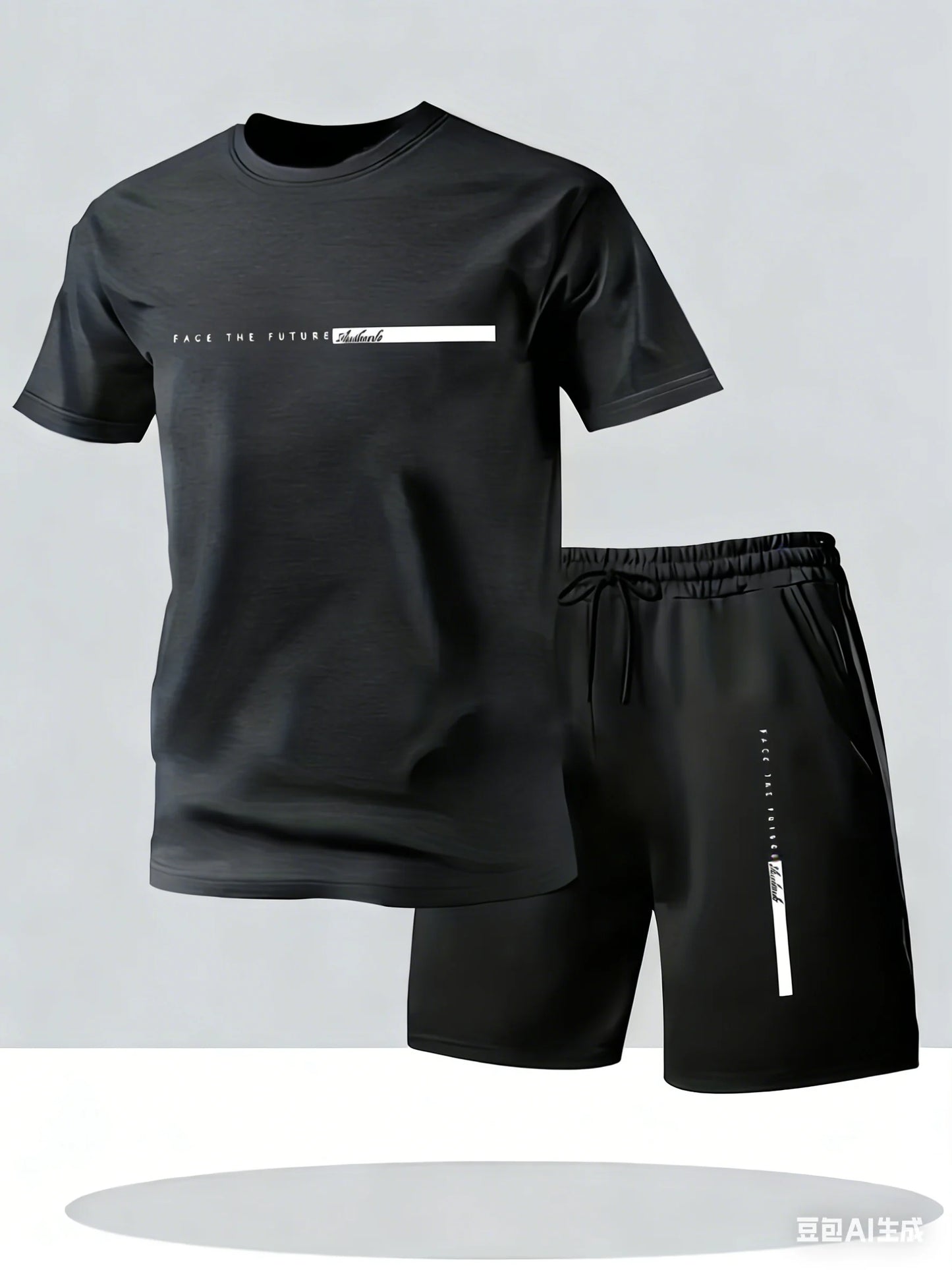 Men's summer sports two-piece set: letter crewneck t-shirt and shorts, breathable, quick-drying, lightweight outdoor casual wear