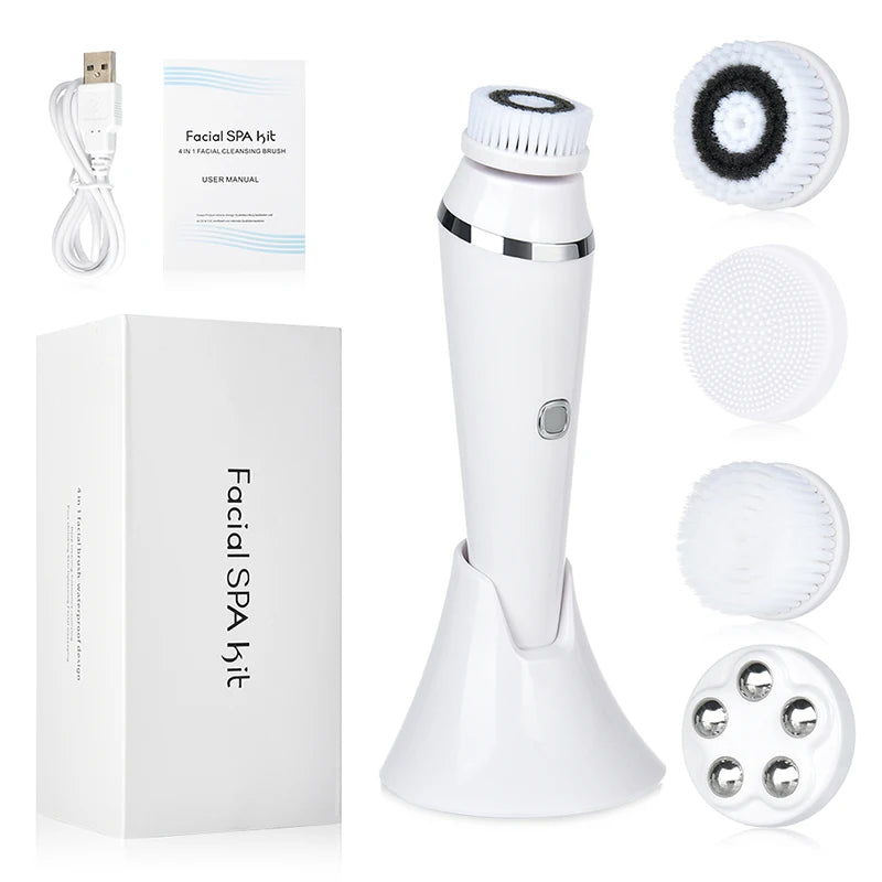 Facial Cleansing Brush 4 in 1 Electric Rechargeable Waterproof Rotating Face Cleaner Deep Pore Cleansing Skin Care Tool