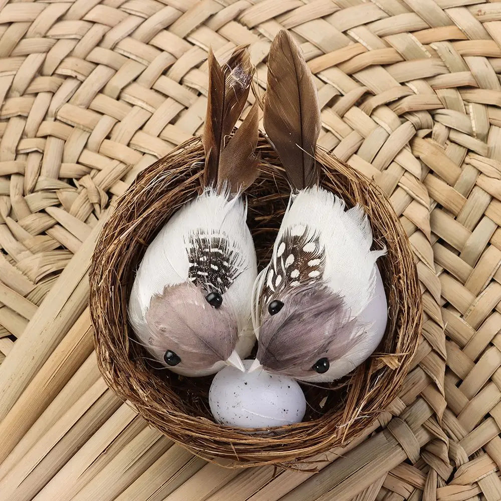 Decor Garden Vine Home House Decoration Craft Nature Realistic Feathered Bird Nest Artificial Craft Birds Birds Egg