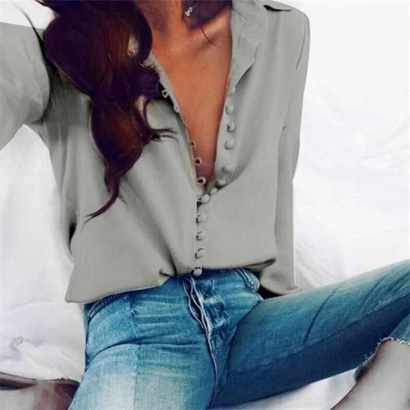 Vintage Single Breasted Long Sleeve Blouse Women Autumn Spring Casual Fashion Solid Base Top Office Ladies Elegant White Shirts