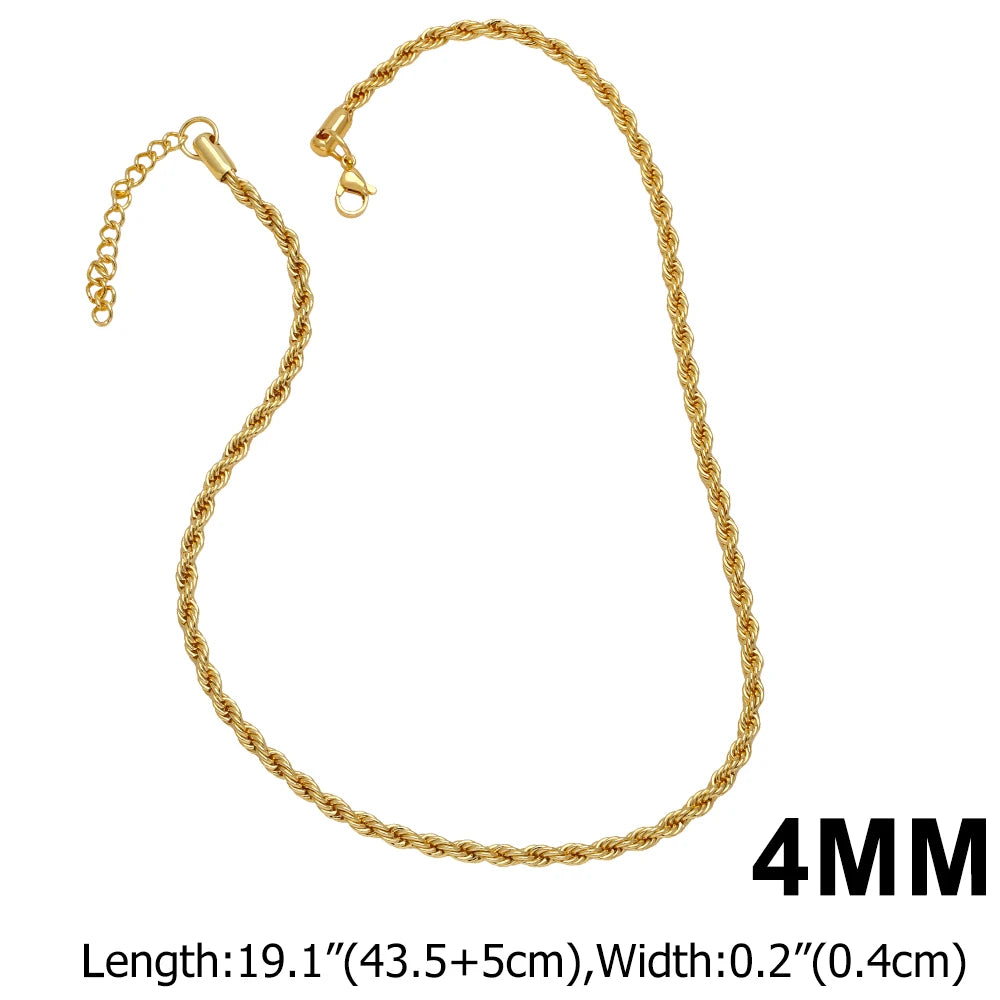 OCESRIO Trendy Gold Color 3/4/5/6mm Twisted Rope Chain Copper Gold Plated Handmade Necklace Chain Jewelry Making Supplies nker31