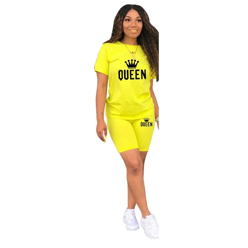 Summer Womens Tracksuit Queen Printing T-Shirt+Shorts 2 Piece Sets Fashion Casual Sportswear Clothing Luxury Jogging Short Suit