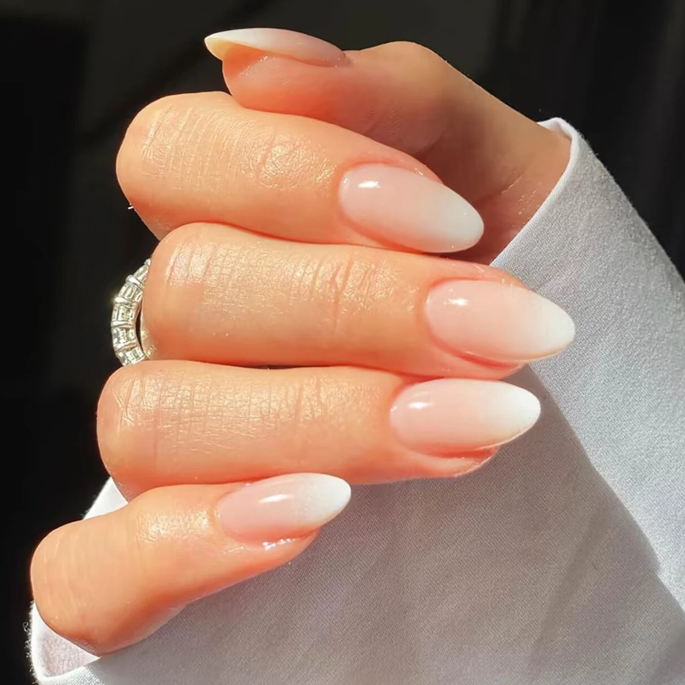 24PCS Almond Press on Nails Medium Fake Nails with Pink Bow Designs Glue on Nails Glossy Acrylic False Nails As Women Girls Fift