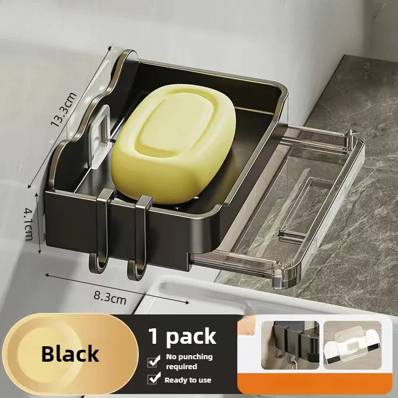 Wall-mounted Drain Soap Box Soap Holder Bathroom Wall Hanging Box Perforation-free Bathroom Soap Box Storage Rack