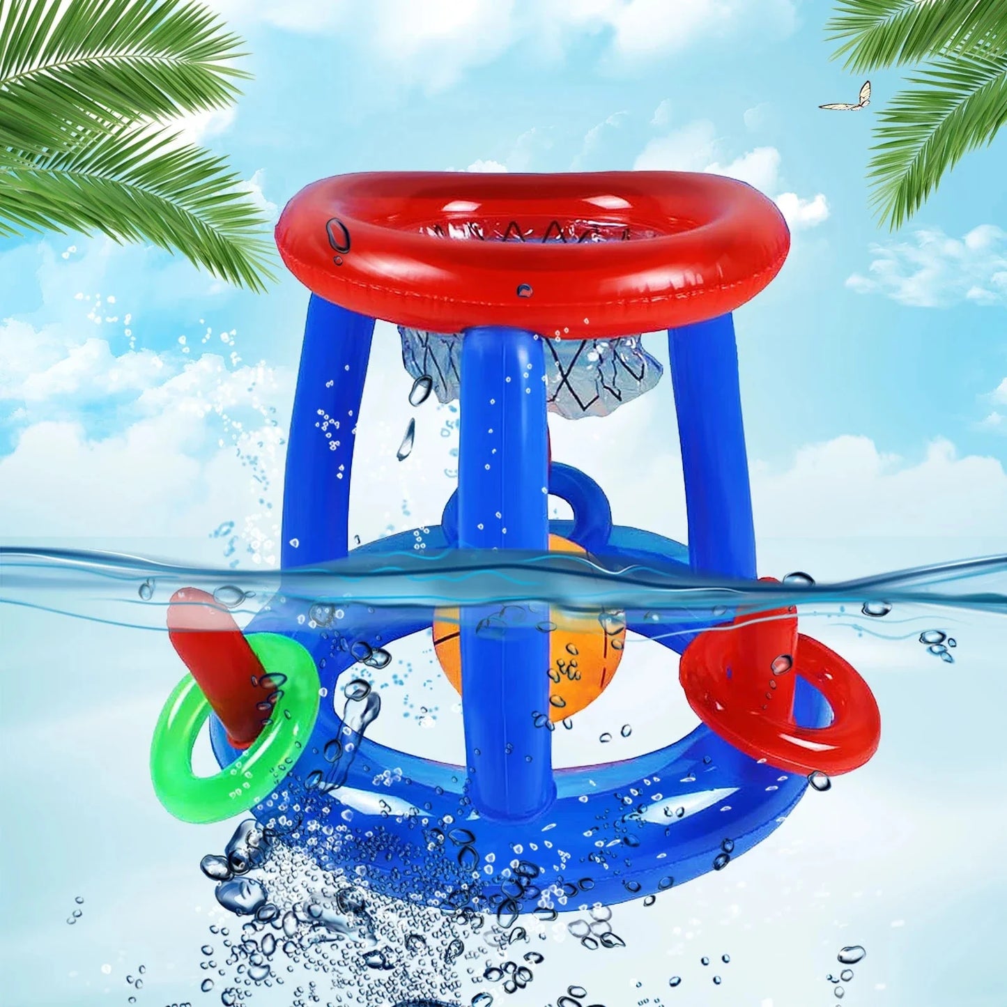 Swimming Pool Basketball Hoop Set Inflatable Floating Hoops with Ball Rings for Kids Teens Adults Perfect Competitive Water Play