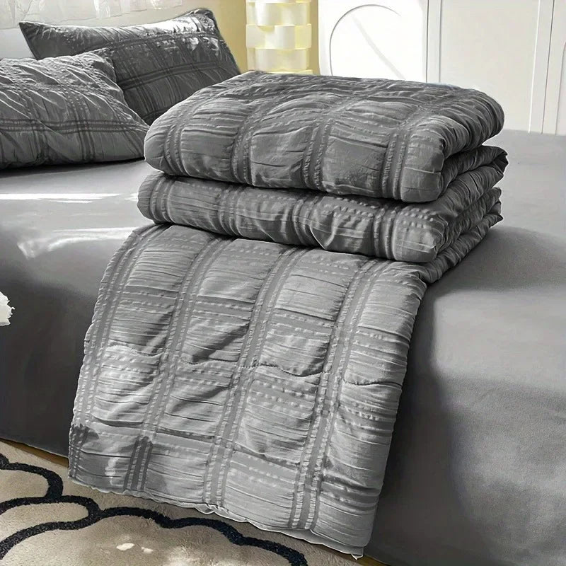 Modern Bedroom Bedding Kit Lightweight Seersucker Quilt Set Soft Breathable Comfortable Bed Linen For Year Round Daily Use