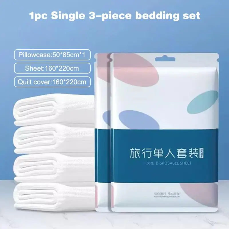 Hotel & Travel Disposable Bedding Set – Extra Thick 3/4-Piece Includes Sheets, Duvet Cover & Pillowcases, Sanitary & Convenient
