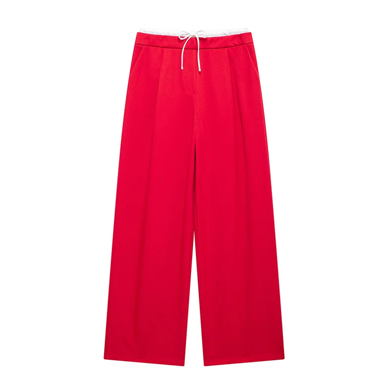 Willshela Women Fashion Solid Lace Up Side Zipper Straight Pants Vintage High Elastic Waist Female Chic Lady Trousers