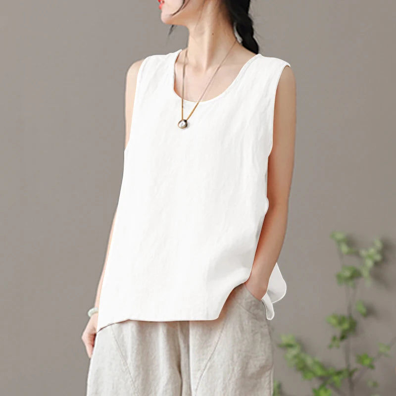 2024 ZANZEA Fashion Summer Beach Shirt Women O Neck Sleeveless Tanks Tops Female Party Solid Loose Blouse Elegant OL Work Blusas