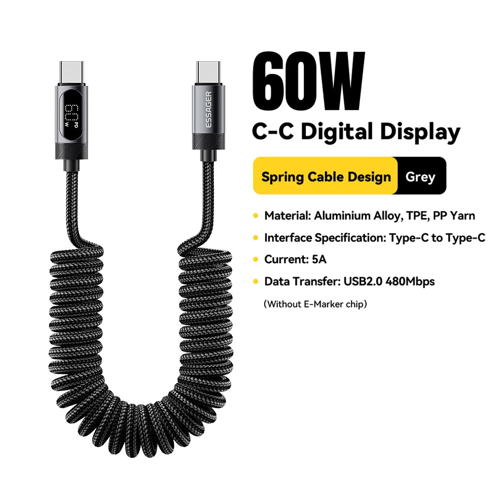 Essager Digital Dispaly USB C Cable For iPhone 17 16 15 Xiaomi Huawei 100W PD Fast Charging For Macbook iPad Type C to C Cable