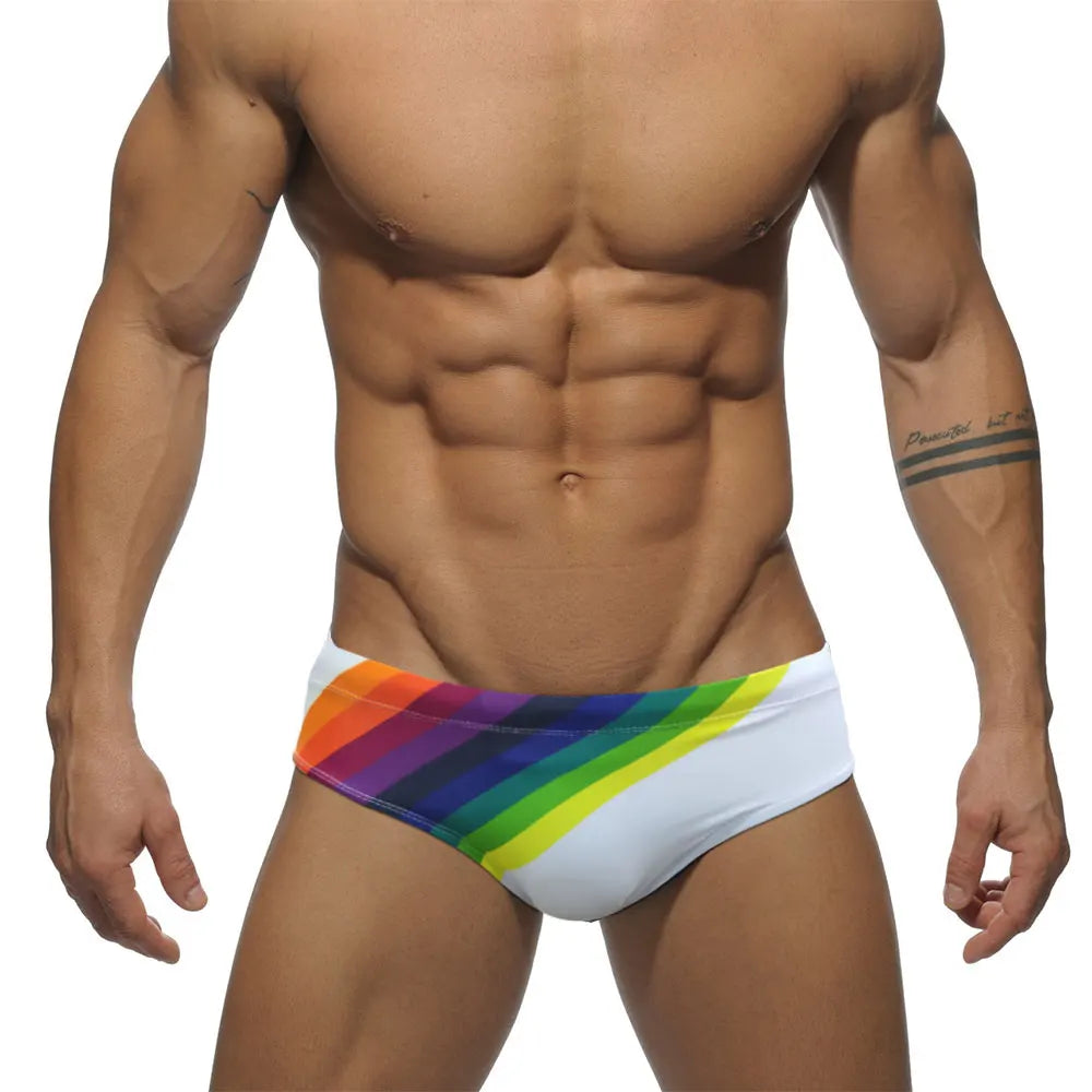 Men's Swim suit Wear Briefs Swimming Push-Up Sexy Bikini Swimsuit Beach Short rainBow Surfing trunks men bathing suit swimwear