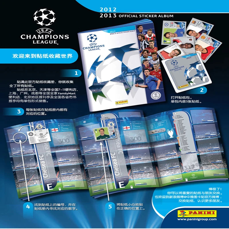 Panini Champions League Stickers Mega Box 50 Packets - 2012-13 Full Season Soccer Cards Collection with Rare Shiny Foil Cards