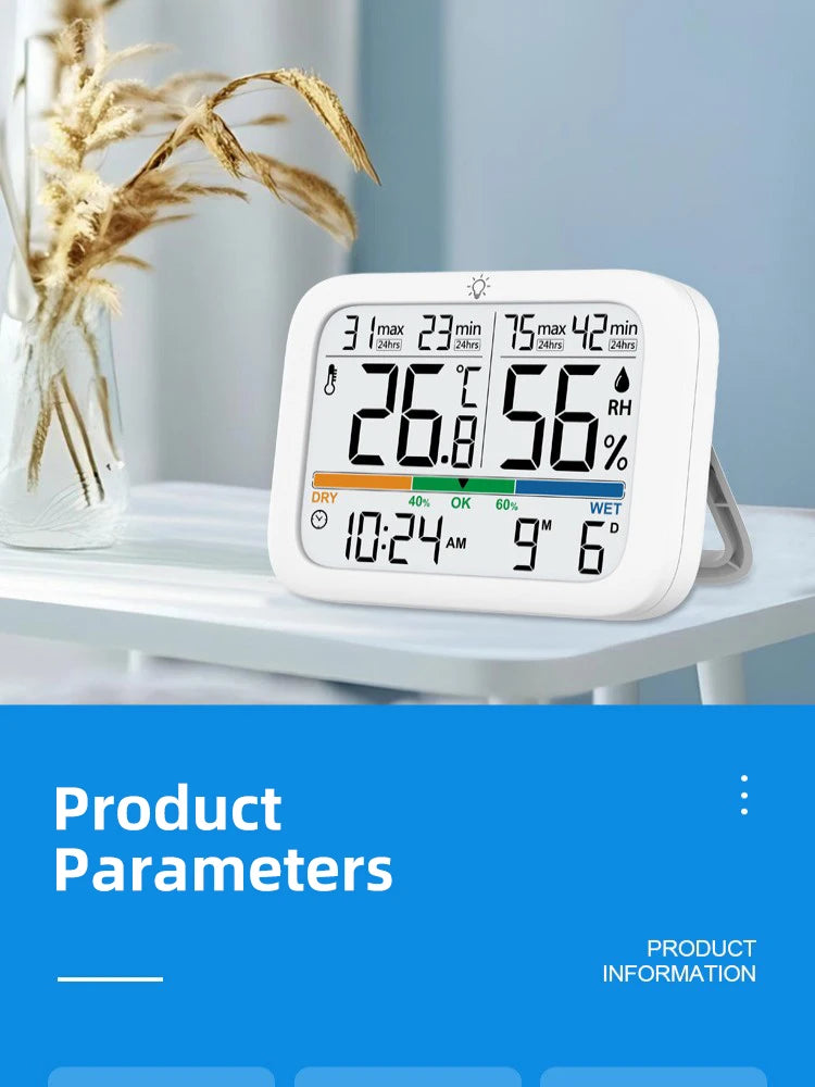 Smart Digital Thermometer and Hygrometer with Backlight Calendar and Time Display High-precision Thermo-Hygrometer for Home