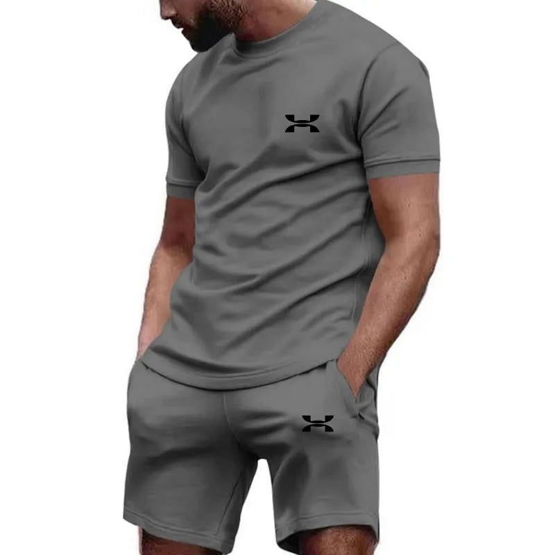 new men's sportswear short sleeved T-shirt and sports shorts summer casual jogging pants set men's two-piece set