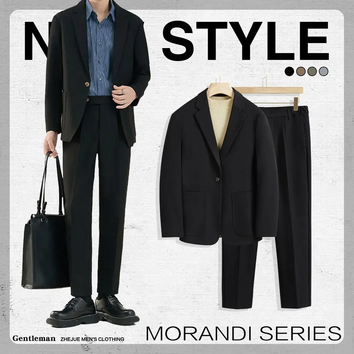 2 Piece Outfit Set Male Solid Color Youth Trends Costumes Ceremony Pants Full Men's Suits and Blazers Clothes Classic Elegant