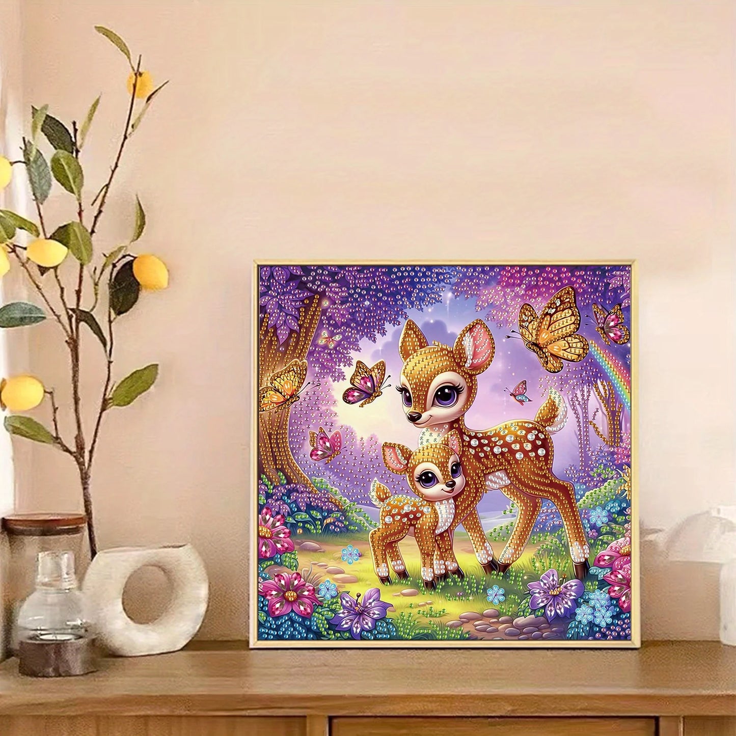 DIY Deer and flowers 5D Special Shape Diamond Art Kits for Beginners,Diamond Art Painting Kits for Home Wall Decoration Gift