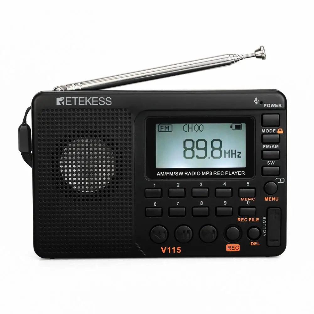 RETEKESS V115 Radio FM AM SW Portable Radios Rechargeable Radio Batteries multiple bands USB Recorder Speaker for Elders TX32