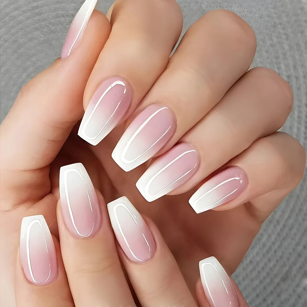 24Pcs/Set Fake Nails With Glue Full Cover Nail Tips Press On Med Nails DIY Manicure Oval Head False Nails Pink Almond Artificial
