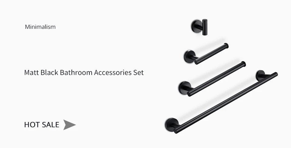 Bathroom Accessories Hardware Set Kit Towel Bar Wall Mount Matt Black Toilet Paper Holder Hand Robe Hook Hanger Stainless Steel