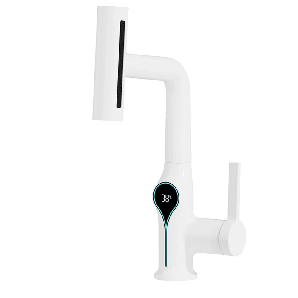 Lift Up Down Stream Sprayer Hot Cold Water Sink Mixer Wash Tap For Bathroom Waterfall Temperature Digital Display Basin Faucet