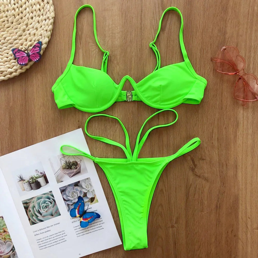 Hollowed Red Sexy Bikini Set Women String Swimsuit Push Up Swimwear 2026 Tied Thong Brazilian Bikini Bathing Suit Swim Wear
