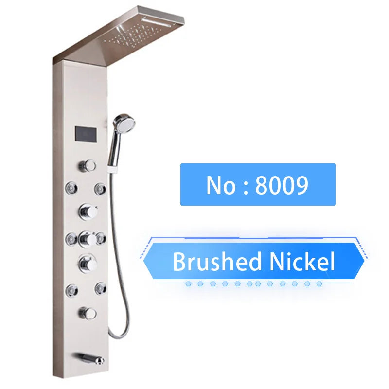 Senlesen Bathroom Shower Panel Shower Column Digital Display Black Brass W/ Massage Jets & Hand Shower Hot Cold Water Mixer Tap