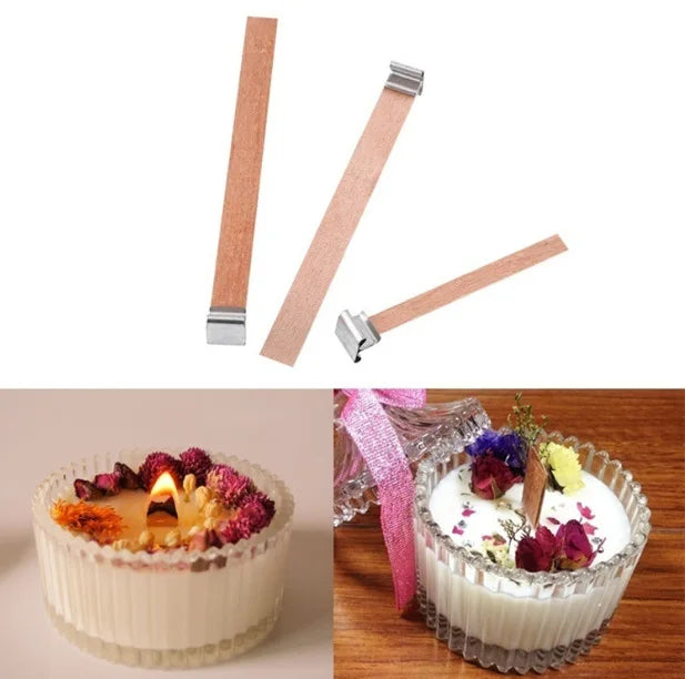 30pcs Wooden Candle Wicks Candle Making Set Wicks with Clip Base  Naturally Smokeless Wood Core for DIY Candle Jar Making Tools