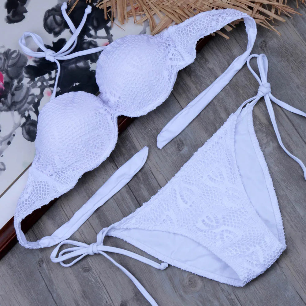 Melphieer Two-piece women brazilian bikini set snake summer push up swimwear bathing swim suits string halter swimsuit XL XXL