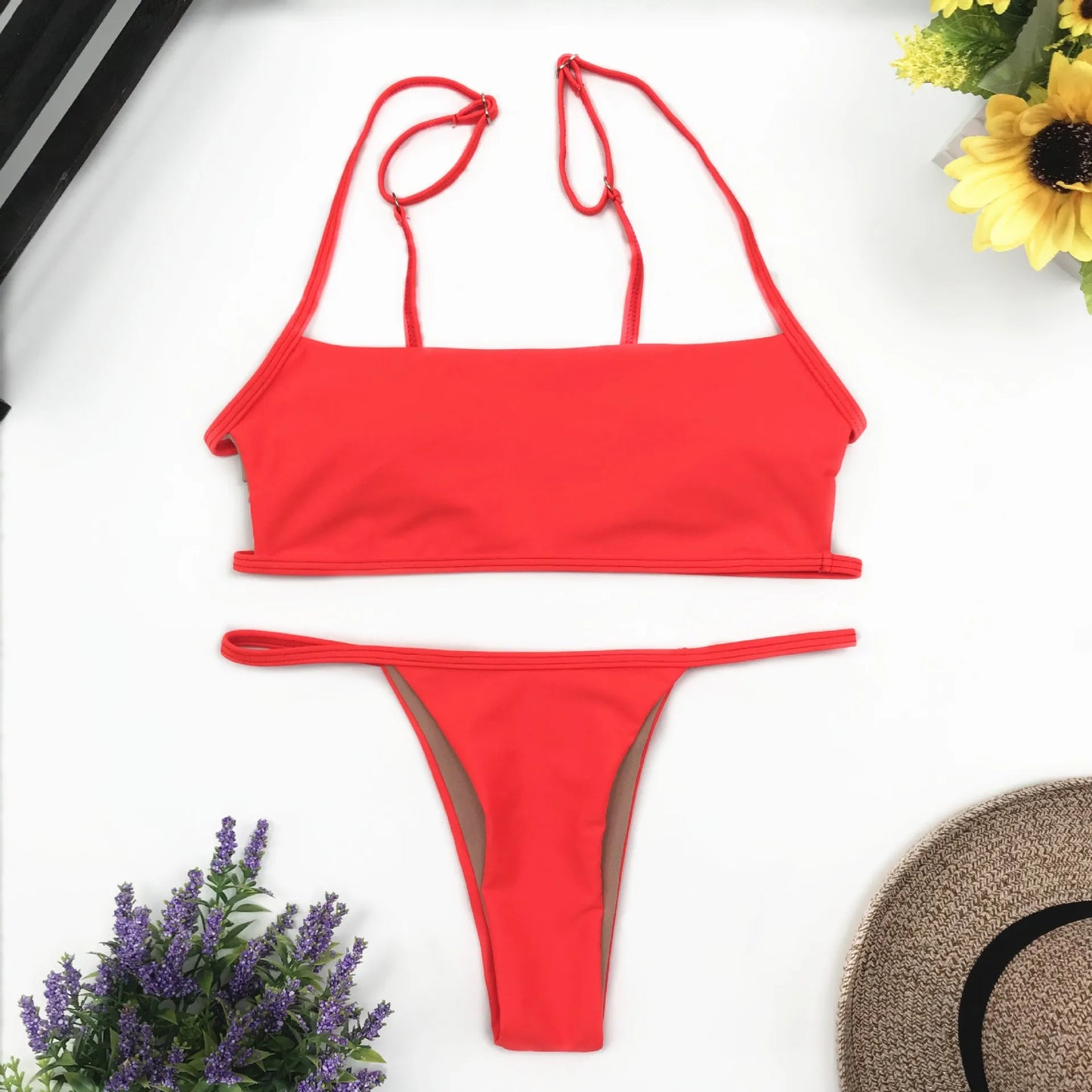 Sexy Stripe Print Swimsuit for Women Solid Tube Top Bathing Suit High Cut Bikini Set Backless Beachwear Brazilian Swimwear Summe