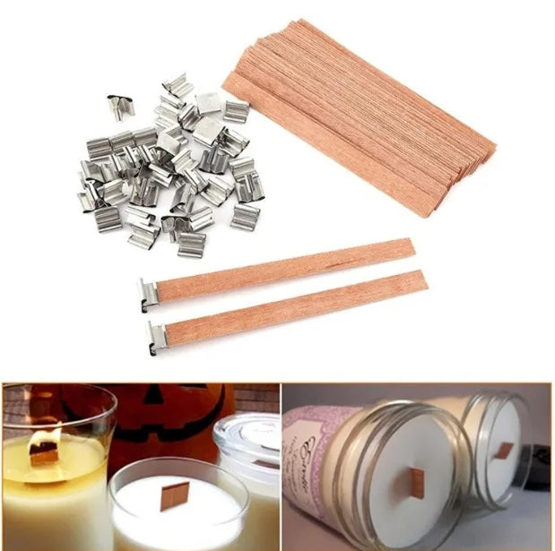30pcs Wooden Candle Wicks Candle Making Set Wicks with Clip Base  Naturally Smokeless Wood Core for DIY Candle Jar Making Tools