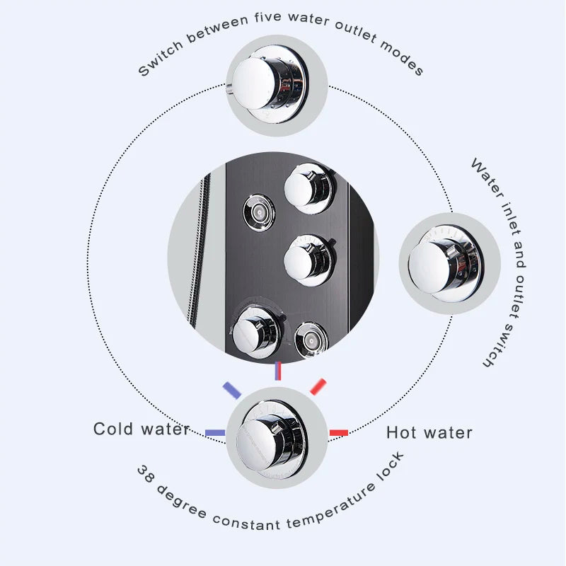 Senlesen Bathroom Shower Panel Shower Column Digital Display Black Brass W/ Massage Jets & Hand Shower Hot Cold Water Mixer Tap