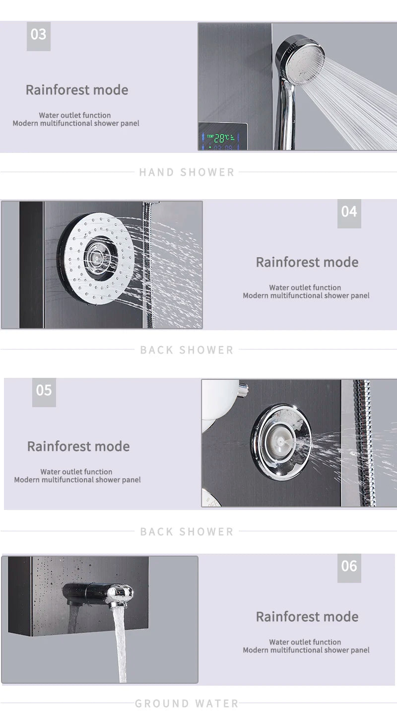 Senlesen Bathroom Shower Panel Shower Column Digital Display Black Brass W/ Massage Jets & Hand Shower Hot Cold Water Mixer Tap
