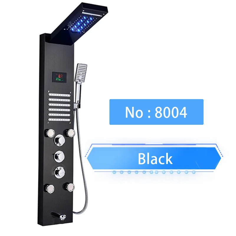 Senlesen Bathroom Shower Panel Shower Column Digital Display Black Brass W/ Massage Jets & Hand Shower Hot Cold Water Mixer Tap