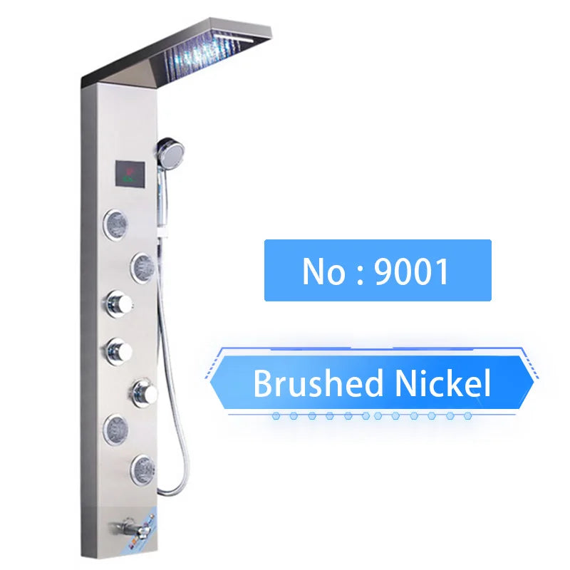 Senlesen Bathroom Shower Panel Shower Column Digital Display Black Brass W/ Massage Jets & Hand Shower Hot Cold Water Mixer Tap